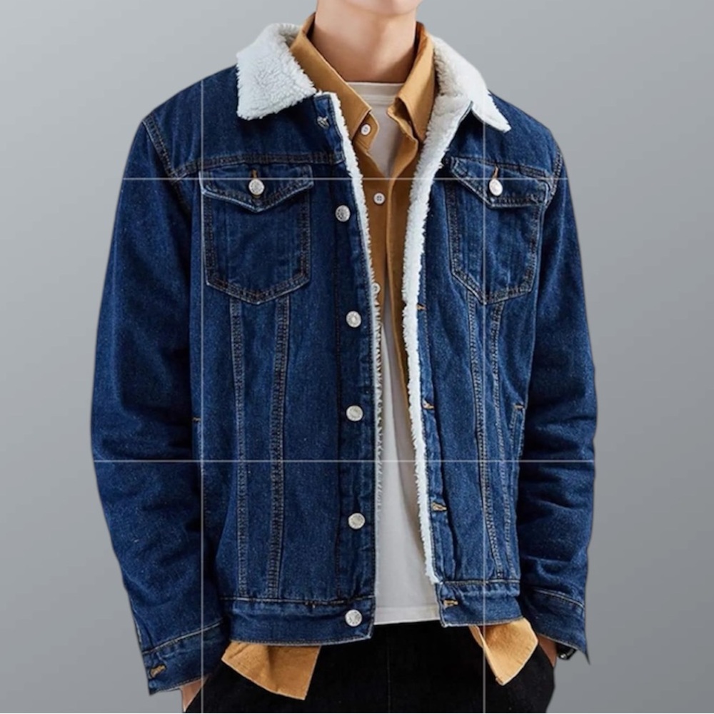 Men's Blue Denim Jacket with White Sherpa Lining